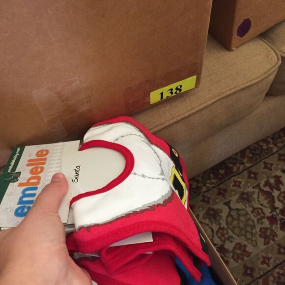 Embelle Baby Santa Bib Premium Cotton Christmas Print Red & White - Picture 4 of 4